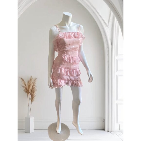 Lovers + Friends Pink Ruffle Trinity Mini Dress, size X Small - Picture 13 of 14